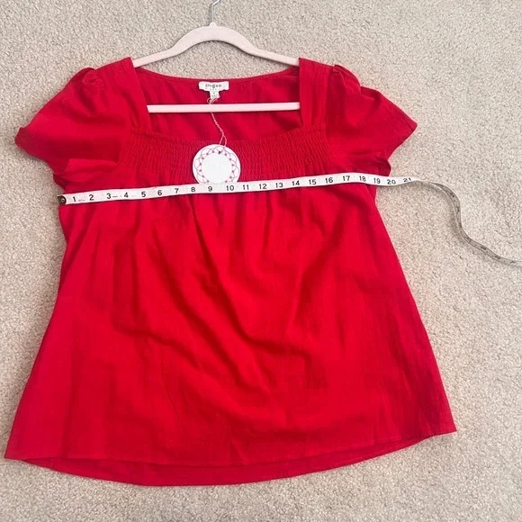 New Umgee USA Red Short Sleeve Smocked Square Neckline Blouse Top Cotton - Picture 6 of 9